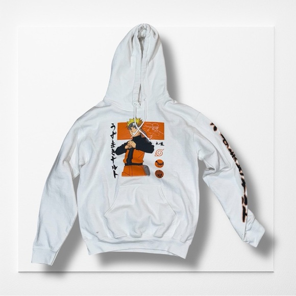 NARUTO SHIPPUDEN White Graphic Hoodie, Size Small - Picture 1 of 5